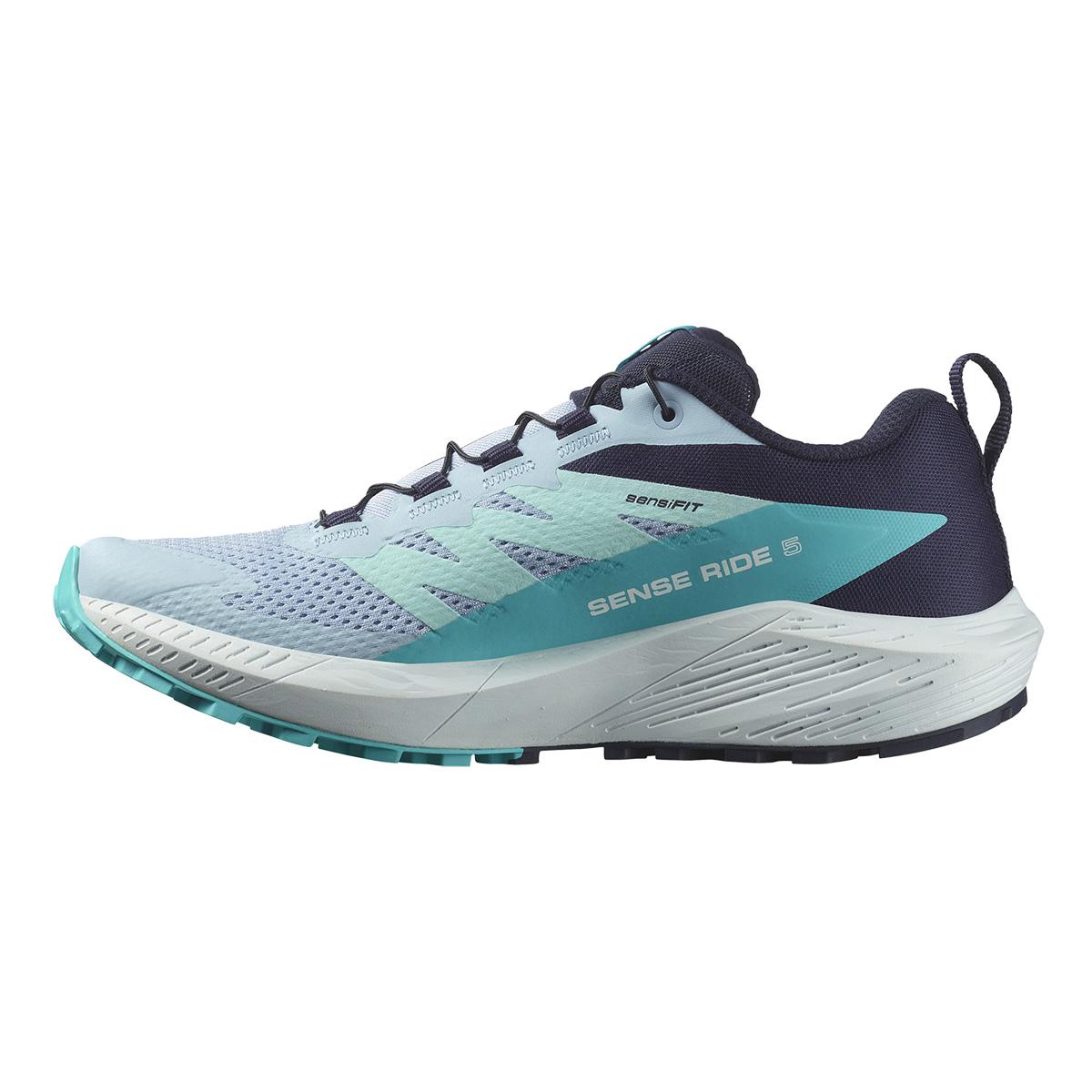 Salomon Sense Ride 5 Trail Running Shoe Women's in Cashmere Blue Carbon Peacock Blue